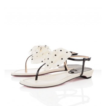 Replica Christian Louboutin Vaudou Flat Sandals Ivory Cheap Fake Shoes