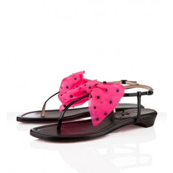 Replica Christian Louboutin Vaudou Flat Sandals Black/Pink Cheap Fake Shoes