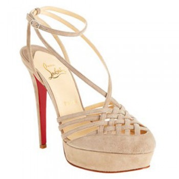 Replica Christian Louboutin Tres Francaise 140mm Sandals Beige Cheap Fake Shoes
