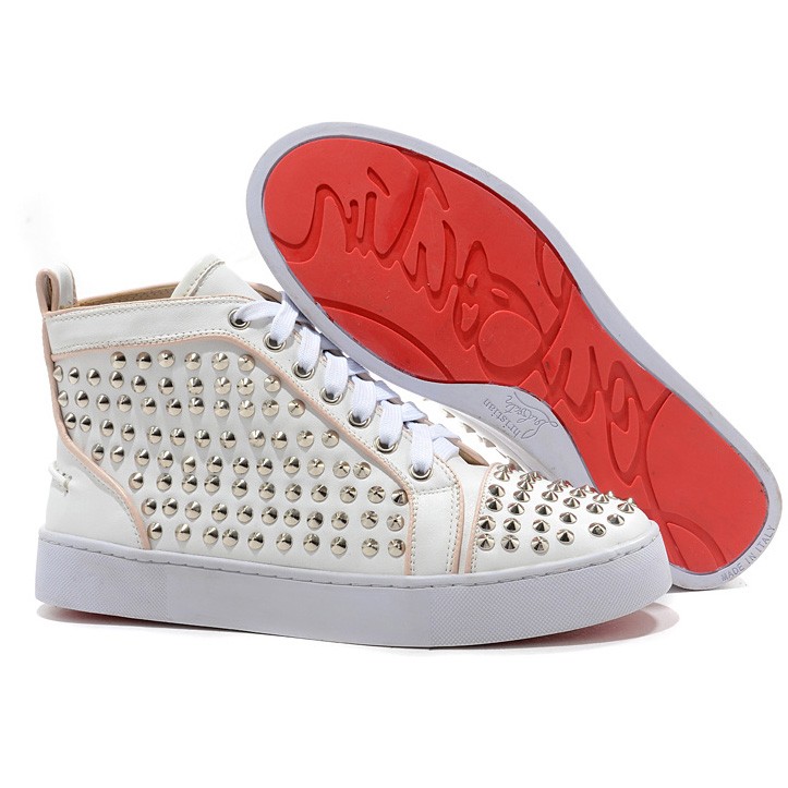 Replica Christian Louboutin Louis Silver Spikes Sneakers White ...