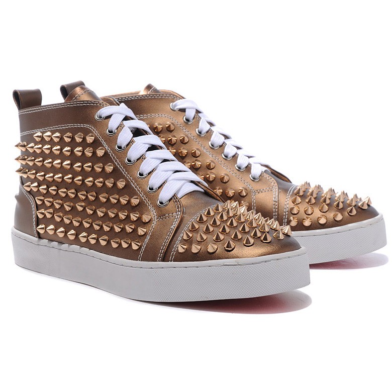 Replica Christian Louboutin Louis Gold Spikes Sneakers Bronze Cheap ...