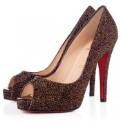 Christian Louboutin Very Riche Strass 120mm Peep Toe Pumps Plum