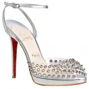 Replica Christian Louboutin Jeannette SPiked 120mm Sandals Silver Cheap Fake Shoes