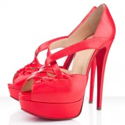 Replica Christian Louboutin Lady Corset 140mm Peep Toe Pumps Mandarin Red Cheap Fake Shoes