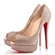 Replica Christian Louboutin Lady Peep Spikes 140mm Peep Toe Pumps Gold Cheap Fake Shoes