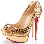 Replica Christian Louboutin Lady 140mm Peep Toe Pumps Gold Cheap Fake Shoes