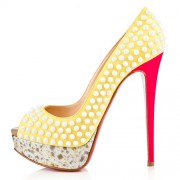 Replica Christian Louboutin Lady Peep Spikes 140mm Peep Toe Pumps Canari Cheap Fake Shoes