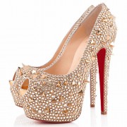 Replica Christian Louboutin Highness Strass 160mm Peep Toe Pumps Gold Cheap Fake Shoes