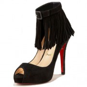 Replica Christian Louboutin Short Tina Fringe 120mm Special Occasion Black Cheap Fake Shoes