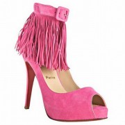 Replica Christian Louboutin Short Tina Fringe 120mm Special Occasion Pink Cheap Fake Shoes