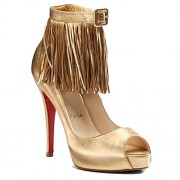 Replica Christian Louboutin Short Tina Fringe 120mm Special Occasion Gold Cheap Fake Shoes