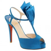 Replica Christian Louboutin Ernesta T-strap 100mm Special Occasion Blue Cheap Fake Shoes