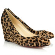 Replica Christian Louboutin Peanut 80mm Wedges Leopard Cheap Fake Shoes