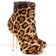 Replica Christian Louboutin Big Lips Booty 120mm Ankle Boots Leopard Cheap Fake Shoes