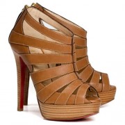 Replica Christian Louboutin Pique Cire 140mm Ankle Boots Brown Cheap Fake Shoes