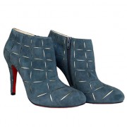 Replica Christian Louboutin Globe 100mm Ankle Boots Blue Cheap Fake Shoes