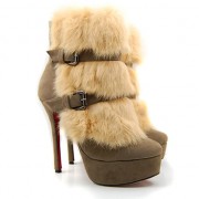 Replica Christian Louboutin Toundra Fur 120mm Ankle Boots Beige Cheap Fake Shoes