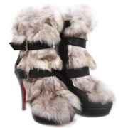 Replica Christian Louboutin Toundra Fur 120mm Ankle Boots Black Cheap Fake Shoes