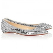 Replica Christian Louboutin Pigalle Spiked Ballerinas Silver Cheap Fake Shoes