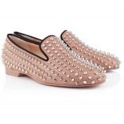 Replica Christian Louboutin Rolling Spikes Loafers Nude Cheap Fake Shoes