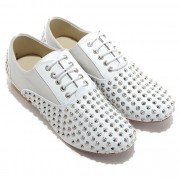 Replica Christian Louboutin Fred Spikes Loafers White Cheap Fake Shoes