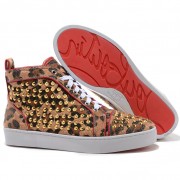 Replica Christian Louboutin Louis Gold Spikes Sneakers Leopard Cheap Fake Shoes
