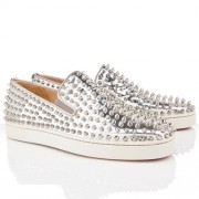 Replica Christian Louboutin Roller Boat Loafers Silver Cheap Fake Shoes