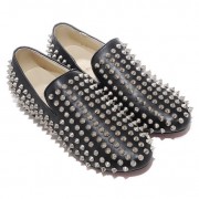 Replica Christian Louboutin Rollerboy Silver Spikes Loafers Black Cheap Fake Shoes