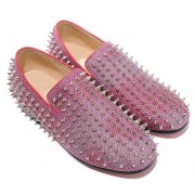 Replica Christian Louboutin Rollerboy Silver Spikes Loafers Red Cheap Fake Shoes