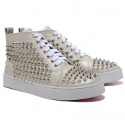 Replica Christian Louboutin Louis Silver Spikes Sneakers Beige Cheap Fake Shoes