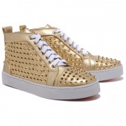 Replica Christian Louboutin Louis Gold Spikes Sneakers Gold Cheap Fake Shoes