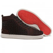Replica Christian Louboutin Louis Spikes Sneakers Brown Cheap Fake Shoes