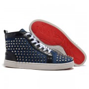 Replica Christian Louboutin Louis Spikes Sneakers Blue Cheap Fake Shoes