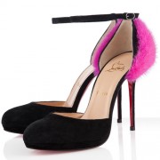 Replica Christian Louboutin Crazy Fur 120mm Pumps Pink/Black Cheap Fake Shoes