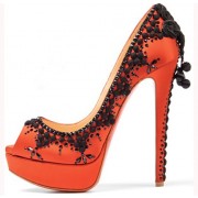 Replica Christian Louboutin Torero 140mm Peep Toe Pumps Orange Cheap Fake Shoes