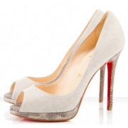 Replica Christian Louboutin Yolanda 120mm Peep Toe Pumps Beige Cheap Fake Shoes