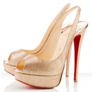 Replica Christian Louboutin Lady Peep 140mm Slingbacks Gold Cheap Fake Shoes