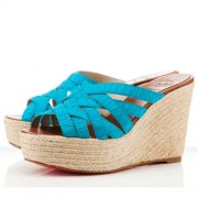 Replica Christian Louboutin Crepon 100mm Wedges Turquoise Cheap Fake Shoes