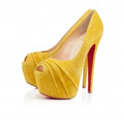 Replica Christian Louboutin Drapesse 160mm Peep Toe Pumps Yellow Cheap Fake Shoes