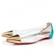 Replica Christian Louboutin Corbeau Flat Sandals Gold/Caraibes Cheap Fake Shoes