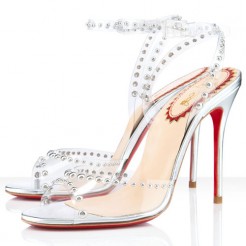 Replica Christian Louboutin Icone A Clous 100mm Sandals Silver Cheap Fake Shoes