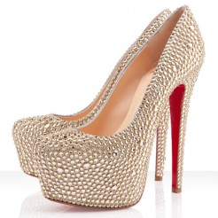 Replica Christian Louboutin Daffodile Strass 160mm Platforms Gold Cheap Fake Shoes