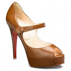 Replica Christian Louboutin No Barre 140mm Mary Jane Pumps Brown Cheap Fake Shoes