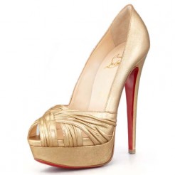 Replica Christian Louboutin Jenny 140mm Peep Toe Pumps Gold Cheap Fake Shoes