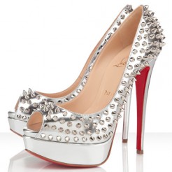 Replica Christian Louboutin Lady Peep Spikes 140mm Peep Toe Pumps Silver Cheap Fake Shoes