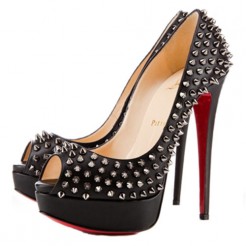 Replica Christian Louboutin Lady Peep Spikes 140mm Peep Toe Pumps Silver Cheap Fake Shoes