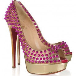 Replica Christian Louboutin Lady Peep Spikes 140mm Peep Toe Pumps Gold Rose Cheap Fake Shoes