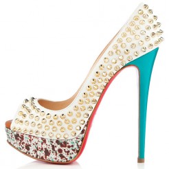 Replica Christian Louboutin Lady Peep Spikes 140mm Peep Toe Pumps Craie Cheap Fake Shoes