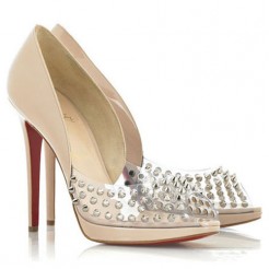 Replica Christian Louboutin Engin 120mm Peep Toe Pumps Nude Cheap Fake Shoes