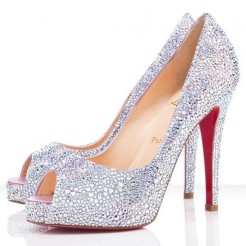 Replica Christian Louboutin Very Riche Strass 120mm Peep Toe Pumps Crystal Cheap Fake Shoes